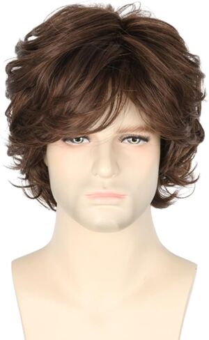 Men's Wig 70's 80's TV Star Wig Light Brown Natural Layered Hippie Wig Halloween Costume Cosplay Wig in Kuwait
