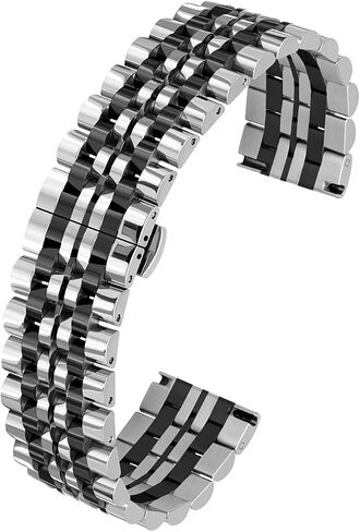Kai Tian 6 Colors for Flexible Watch Strap Polished 7 Rows 20mm 22mm Stainless Steel Watch Band Quick Release Metal Watch Bracelet Deployment Clasp(Black,Silver,Blue,Gold,Rose Gold,Two Tone IP Black) in Saudi Arabia