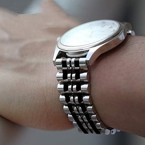 Kai Tian 6 Colors for Flexible Watch Strap Polished 7 Rows 20mm 22mm Stainless Steel Watch Band Quick Release Metal Watch Bracelet Deployment Clasp(Black,Silver,Blue,Gold,Rose Gold,Two Tone IP Black) in Saudi Arabia