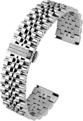 Kai Tian 6 Colors for Flexible Watch Strap Polished 7 Rows 20mm 22mm Stainless Steel Watch Band Quick Release Metal Watch Bracelet Deployment Clasp(Black,Silver,Blue,Gold,Rose Gold,Two Tone IP Black) in Saudi Arabia