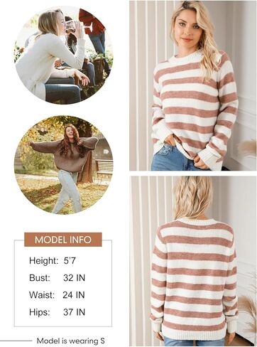 Dokotoo Sweaters for Women 2023 Crewneck Striped Cute Color Block Fall Winter Knitted Pullover Tops in Kuwait