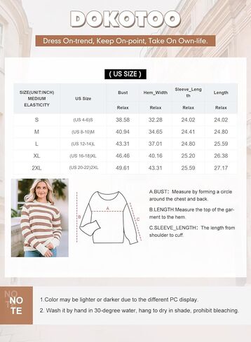 Dokotoo Sweaters for Women 2023 Crewneck Striped Cute Color Block Fall Winter Knitted Pullover Tops in Kuwait