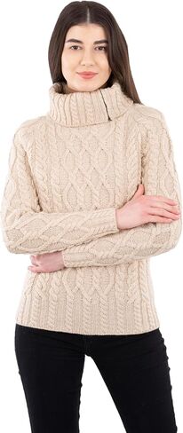 SAOL 100% Merino Wool Aran Fisherman Celtic Half Zipper Neck Sweater for Ladies in Saudi Arabia