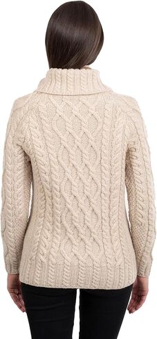 SAOL 100% Merino Wool Aran Fisherman Celtic Half Zipper Neck Sweater for Ladies in Saudi Arabia