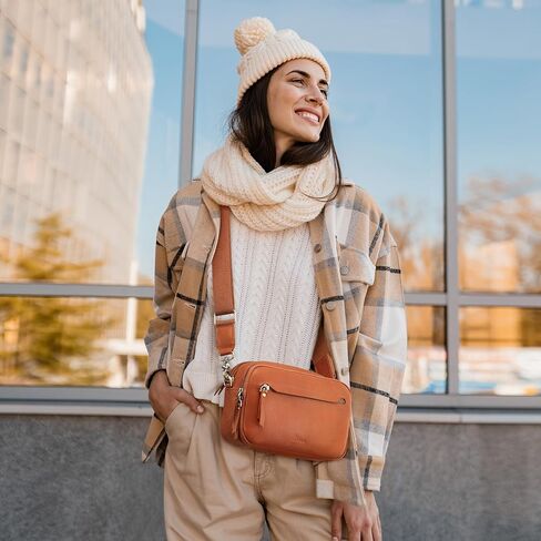 S-ZONE Genuine Leather RFID Blocking Crossbody Bags for Women Cell Phone Purse Women’s Shoulder Handbags Wide Strap Card Slot in Kuwait