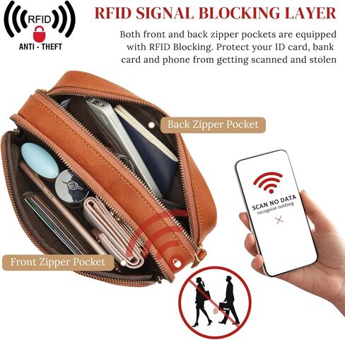 S-ZONE Genuine Leather RFID Blocking Crossbody Bags for Women Cell Phone Purse Women’s Shoulder Handbags Wide Strap Card Slot in Kuwait