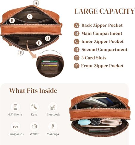 S-ZONE Genuine Leather RFID Blocking Crossbody Bags for Women Cell Phone Purse Women’s Shoulder Handbags Wide Strap Card Slot in Kuwait