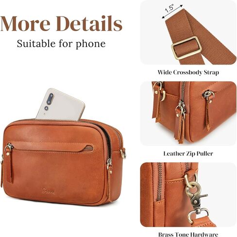 S-ZONE Genuine Leather RFID Blocking Crossbody Bags for Women Cell Phone Purse Women’s Shoulder Handbags Wide Strap Card Slot in Kuwait