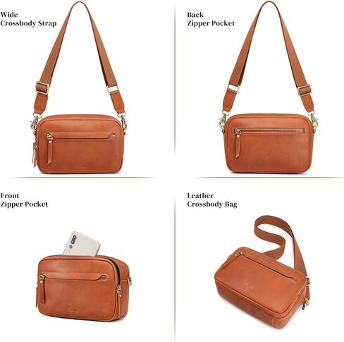 S-ZONE Genuine Leather RFID Blocking Crossbody Bags for Women Cell Phone Purse Women’s Shoulder Handbags Wide Strap Card Slot in Kuwait