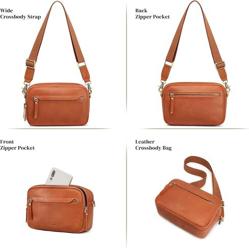 S-ZONE Genuine Leather RFID Blocking Crossbody Bags for Women Cell Phone Purse Women’s Shoulder Handbags Wide Strap Card Slot in Kuwait