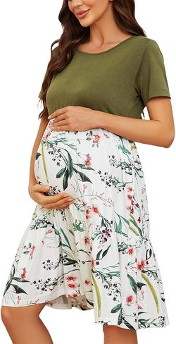 فستان الحمل الصيفي للسيدات من Liu & Qu بأكمام قصيرة مرقع مع جيب لحفلات استقبال المولود الجديد in Kuwait