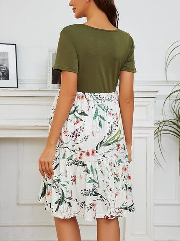 فستان الحمل الصيفي للسيدات من Liu & Qu بأكمام قصيرة مرقع مع جيب لحفلات استقبال المولود الجديد in Kuwait