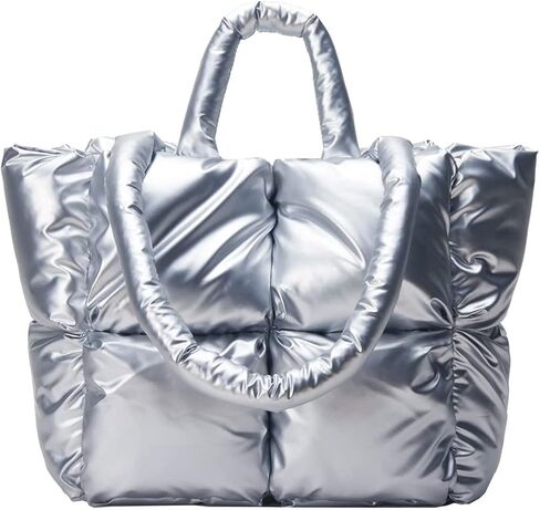 Large Puffer Tote Bag, Trendy Quilted Cotton Padded Handbags for women, Soft Shoulder Bag Nylon Down Pillow Shopper Bag in Saudi Arabia