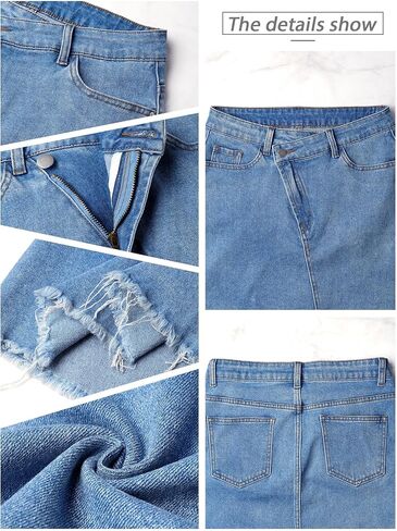 تنورة نسائية غير متناظرة من قماش الدنيم مع جيوب بخصر عالٍ وأزرار أمامية من جان سكورت Y2K تنورة صغيرة in Kuwait