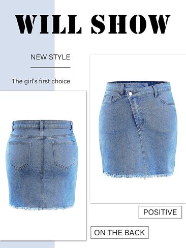 تنورة نسائية غير متناظرة من قماش الدنيم مع جيوب بخصر عالٍ وأزرار أمامية من جان سكورت Y2K تنورة صغيرة in Kuwait