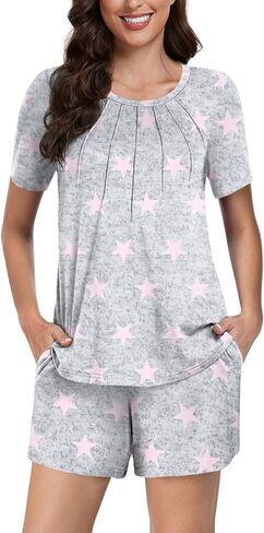 Anyhold Women's 2 Piece Pajama Sets, Short Sleeve Plus Size Lounge Sleepwear Ladies Pjs Sets with Pockets in Saudi Arabia