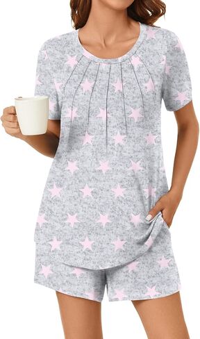 Anyhold Women's 2 Piece Pajama Sets, Short Sleeve Plus Size Lounge Sleepwear Ladies Pjs Sets with Pockets in Saudi Arabia