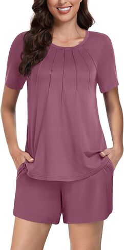 Anyhold Women's 2 Piece Pajama Sets, Short Sleeve Plus Size Lounge Sleepwear Ladies Pjs Sets with Pockets in Saudi Arabia