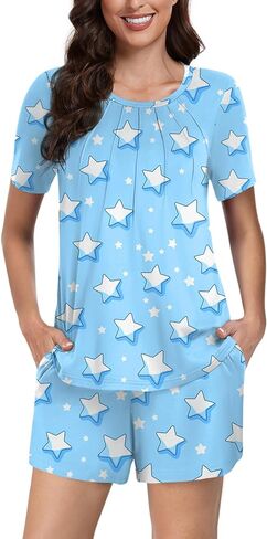 Anyhold Women's 2 Piece Pajama Sets, Short Sleeve Plus Size Lounge Sleepwear Ladies Pjs Sets with Pockets in Saudi Arabia