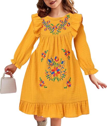 Mexican Dress for Girls 2024 Traditional Vestidos Mexicanos Cinco De Mayo Easter Embroidered Dresses Toddler Kids in Saudi Arabia
