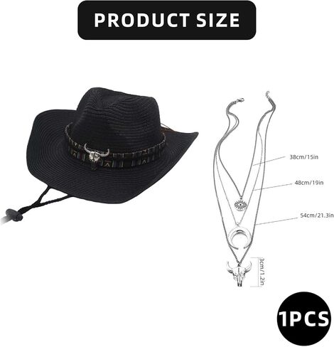 Straw Cowboy Hat with Western Necklaces for Women,Western Cowgirl Hat,Classic Straw Hat,Wide Brim Sun Hat,Bohemian Turquoise Jewelry for Woman in Saudi Arabia