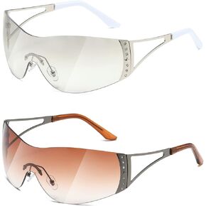 TIANYESY Y2K Sunglasses For Women Men Fashion Shield Rimless Wrap Around Sunglass Gradient Lens Trendy Oversize Sun Glasses