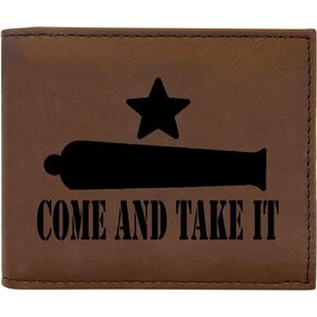 Rogue River Tactical Texas Gonzalez Flag Come and Take It Men's Leather Bifold Wallet RFID Gift For Him Dad Father United States Billfold Texan
