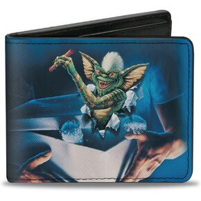Buckle-Down Men's Horror Movies Wallet, Bifold, Gremlins Stripe Pose in Box Logo Black Red, Vegan Leather, 4.0" x 3.5"