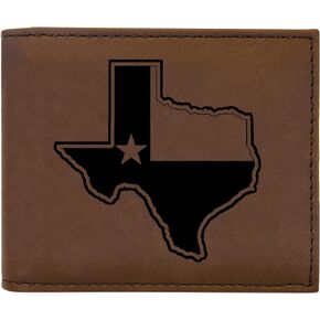 Rogue River Tactical Texas State Flag Outline Men's Leather Bifold Wallet RFID Gift For Him Dad Father United States Billfold Texan TX