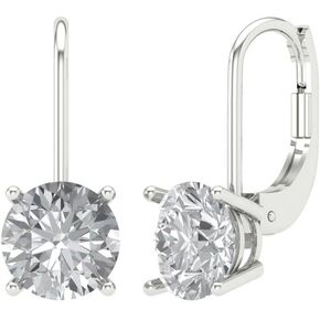 3 ct Brilliant Round Cut Drop Dangle Clear Simulated Diamond 14k White Solid Gold Earrings Lever Back