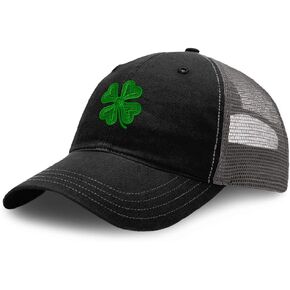 Baseball Cap 4 Leaf Clover Holidays and Occasions Cotton Soft Mesh Snapback Black Charcoal Design Only