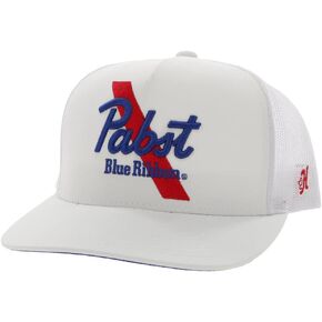 HOOEY Officially Licensed Pabst Blue Ribbon Adjustable Snapback Mesh Back Trucker Hat (White)