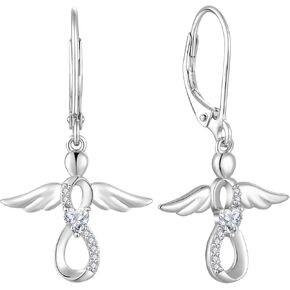 FJ Infinity Angel Drop Earrings for Women BirthStone Sterling Silver Guardian Angel Amulet Jewelry