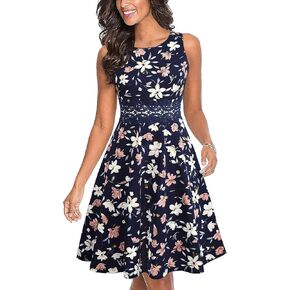 HOMEYEE Women's Cocktail A-Line Embroidery Casual Party Summer Wedding Guest Dress A079
