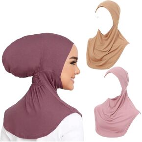 Muslim Full Neck Cover Under Scarf Inner Hijab Cap for Women Bonnet Islamic Elastic Cotton Headscarf Turban Hat