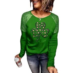 قمصان عيد القديس باتريك للنساء بأكمام طويلة ورسومات Lucky Irish Shamrock جرافيك، قمصان ربيعية غير رسمية