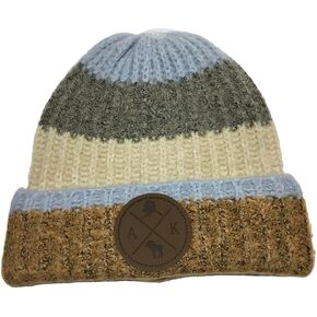 Alaska Beanie Hat Quality Graduated Cream Grey Golden Stripe