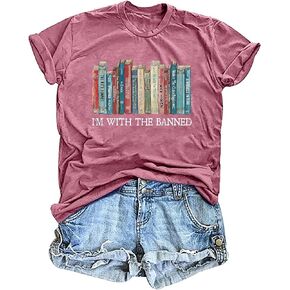 Banned Books T Shirts for Women I'm with The Banned Shirts Book Lover Gifts Casual Librarian Tops