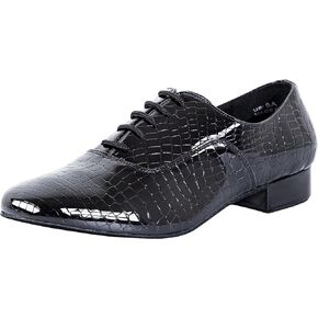 Linodes Men's Latin Dance Shoes 1 Inch Leather Sole Ballroom Salsa Tango Waltz Character Shoe-Black Patent Croco