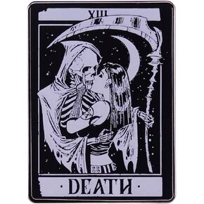 Death Kiss Scythe Tarot Card Fortune Telling XIII 13 Grim Reaper Skeleton 1.2" Enamel Pin Badge