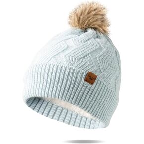 Britt's Knits Womens Stylish Warm Knit Mainstay Plush-Lined Pom Pom Cold Weather Hat