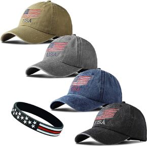 4 Pack American Flag Hat Embroidered USA Baseball Cap for Men Women