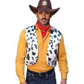 Karlywindow Mens Cow Print Vest Open Front Festival Vintage Hippie Halloween Costumes Outfit Vests