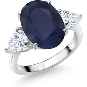 Gem Stone King 925 Sterling Silver Blue Sapphire and White Moissanite Ring For Women (7.91 Cttw, 14X10MM Oval and 7X5MM Pear Shape, Gemstone September Birthstone, Available In Size 5, 6, 7, 8, 9)