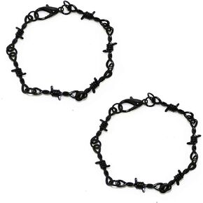 Gothic Punk Barbed Wire Thorns Chunky Brambles Link Chain Bracelet Set Couple Friendship Hip Hop Rock Cool Adjustable Bangle Jewelry for Women Men