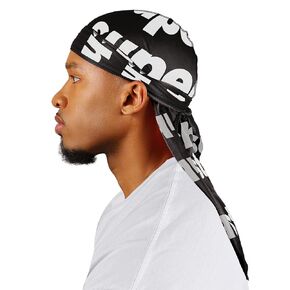 Superstitch Supersilky Ultra Silky Durag x Wavebuilder | 30+ Styles Premium Designer Durags for Men | 360 Waves | Black, White and Red (Black On Rice)