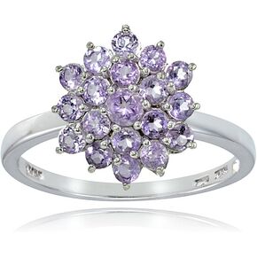 Ice Gems Sterling Silver Genuine Amethyst Flower Ring