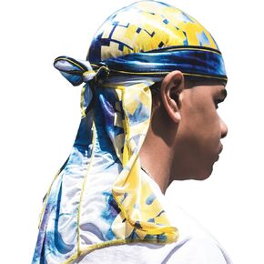 Superstitch Supersilky Ultra Silky Durag x Wavebuilder | 30+ Styles Premium Designer Durags for Men | 360 Waves | Black, White and Red (Black On Rice)