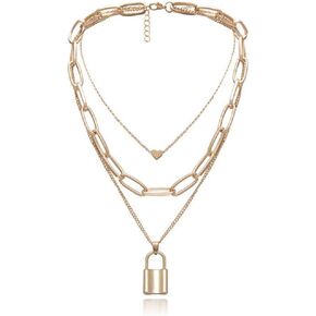 COLORFUL BLING Egirl Jewelry Egirl Lock Chain Necklace Statement Lock Key Pendant Necklace Silver Set Eboy Long Multilayer Chains Punk Choker for Women Girls