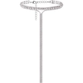 3 Row Rhinestone Choker Necklace Crystal Tassel Wide Collar Necklaces Gothic Diamond Charms for Women Girls